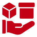 Hand holding a cube and a rectangular block icon.